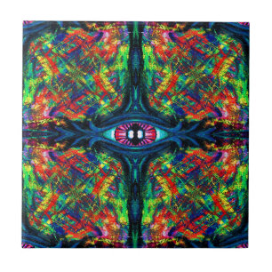 Azulejo De Cerâmica Pintura com torção de olhos e trippy