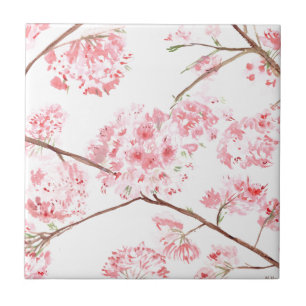 Azulejo De Cerâmica Pintura cor-de-rosa das flores da flor de