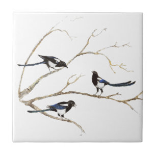 Azulejo De Cerâmica Pintura da aguarela da família de pássaro do