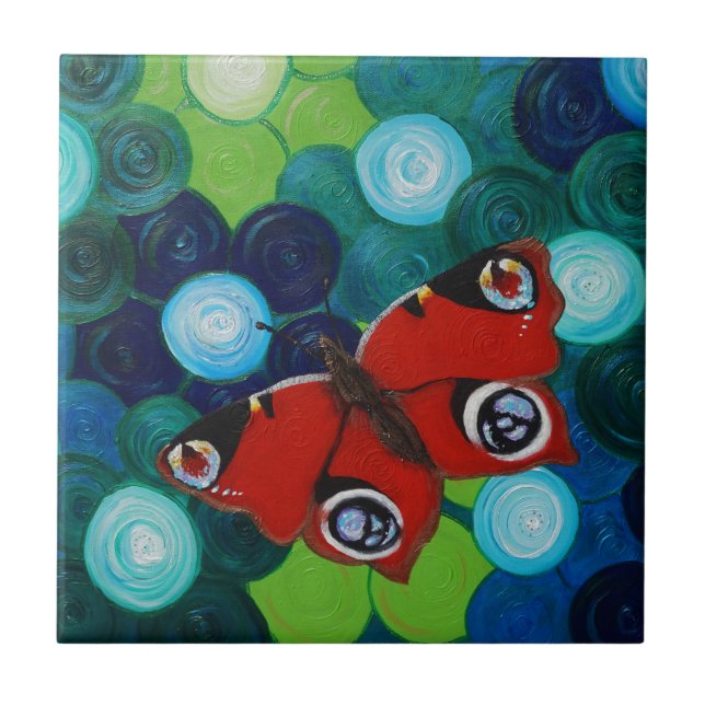 Azulejo De Cerâmica Pintura da Borboleta de Peacock (Frente)