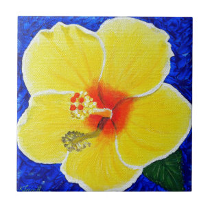 Azulejo De Cerâmica Pintura da Flor Amarela Hibiscus