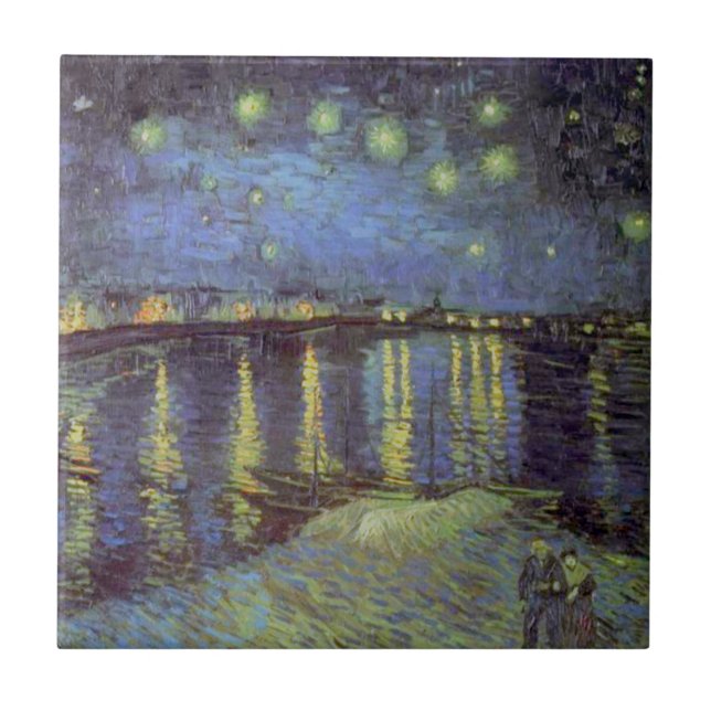 Azulejo De Cerâmica Pintura da Noite Estrelada de Van Gogh (Frente)