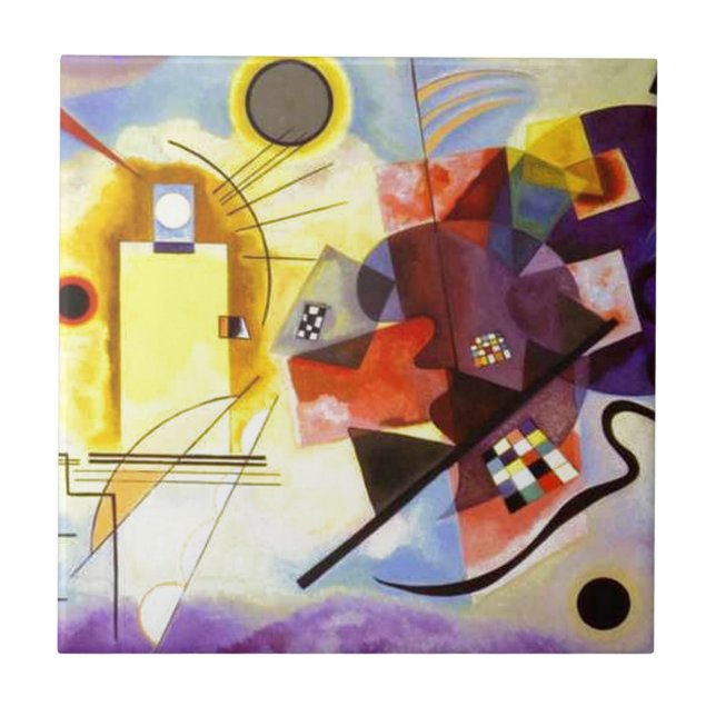 Azulejo De Cerâmica Pintura de Abstrato Amarelo Azul Kandinsky (Frente)