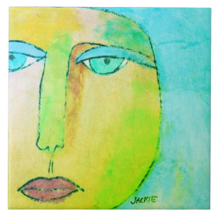 Azulejo De Cerâmica Pintura de Abstrato com face solar funky