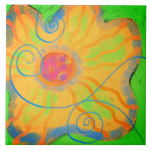 Azulejo De Cerâmica Pintura de Abstrato de Flor Amarelo Funky