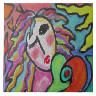 Azulejo De Cerâmica Pintura de Abstrato original de uma mulher