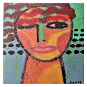 Azulejo De Cerâmica Pintura de Abstrato vermelho de uma mulher no Cons