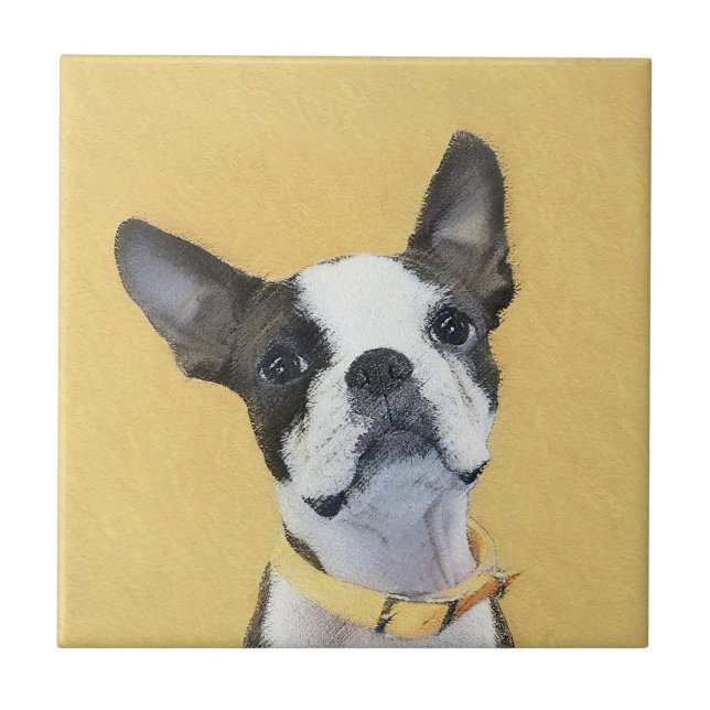 Azulejo De Cerâmica Pintura de Boston Terrier - Arte de Cachorro Origi (Frente)
