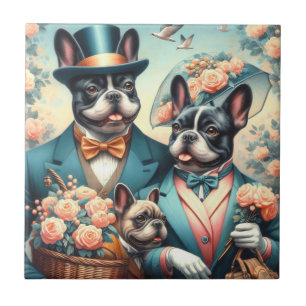 Azulejo De Cerâmica Pintura de Buldogue Francês, Funny Vintage