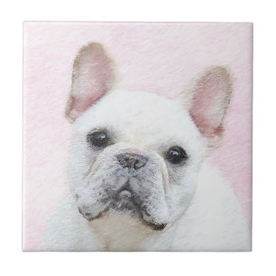 Azulejo De Cerâmica Pintura de Bulldog Francês (Creme/Branco) - Arte 