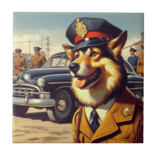Azulejo De Cerâmica Pintura de Cachorro da Polícia de Retro