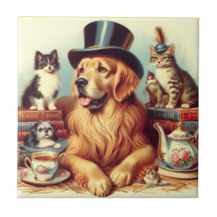 Azulejo De Cerâmica Pintura de Cachorro de Vintagem Cura