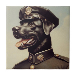 Azulejo De Cerâmica Pintura de cães da Polícia de Vintage