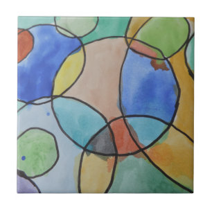 Azulejo De Cerâmica Pintura de círculos coloridos, arte da aguarela