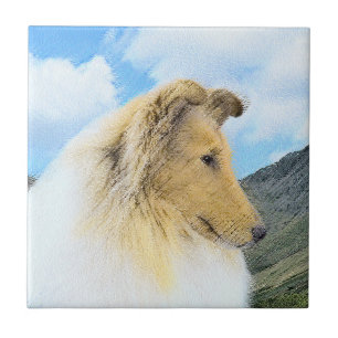 Azulejo De Cerâmica Pintura de Collie em Montanhas (Rough) - Arte Cani