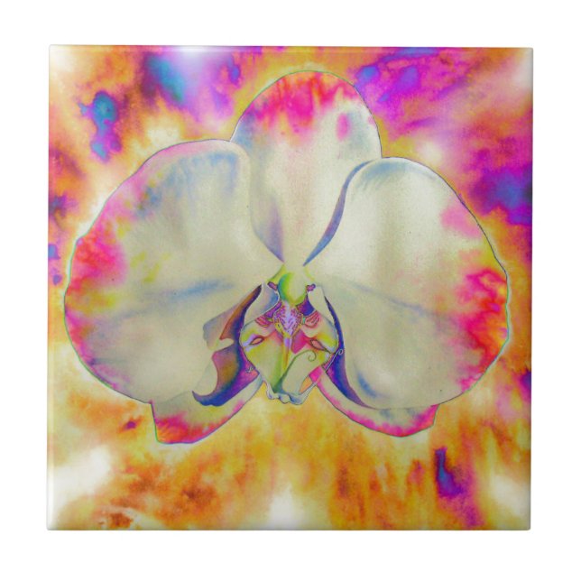 Azulejo De Cerâmica Pintura de cor d'água com orquídea abstrato românt (Frente)