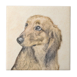 Azulejo De Cerâmica Pintura de Dachshund (Longhaired) - Arte de Cão O