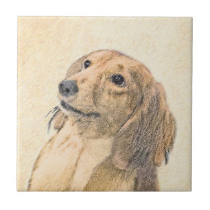 Azulejo De Cerâmica Pintura de Dachshund (Longhaired) - Arte de Cão Or