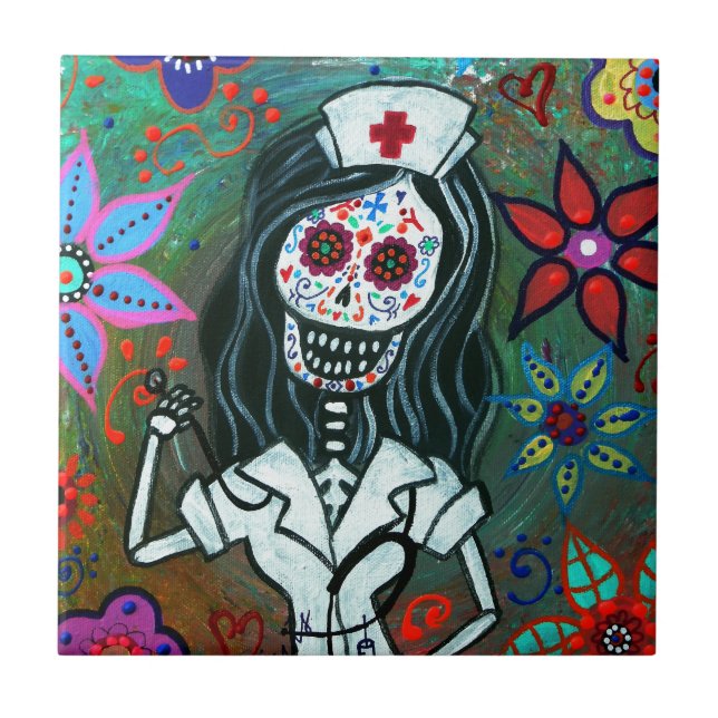Azulejo De Cerâmica Pintura de Diâmetro de los Muertos Nutrição RN (Frente)
