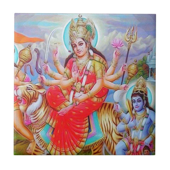 Azulejo De Cerâmica Pintura de Durga Ji da deusa (Frente)