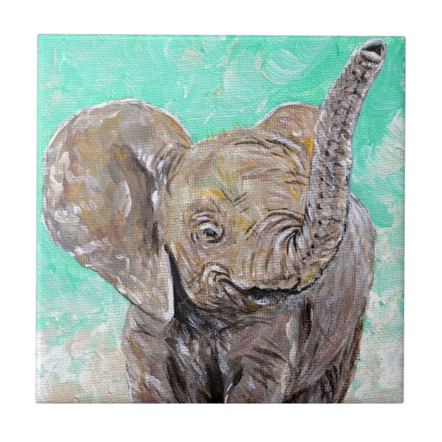 Azulejo De Cerâmica Pintura de elefante bebê (Frente)