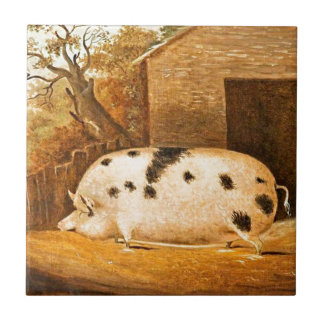 Azulejo De Cerâmica Pintura De Fazendas De Porco Vintage