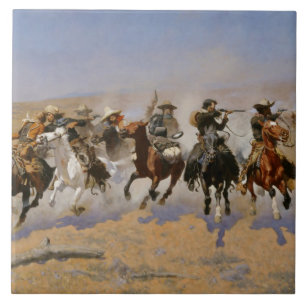 Azulejo De Cerâmica Pintura De Frederic Remington "Dash For The Timber
