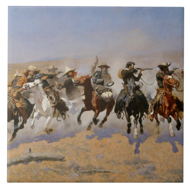 Azulejo De Cerâmica Pintura De Frederic Remington "Dash For The Timber (Frente)