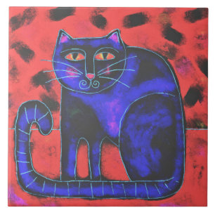 Azulejo De Cerâmica Pintura de Gato Abstrato Funky
