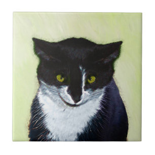 Azulejo De Cerâmica Pintura de Gato Tuxedo - Arte de Gato Original Cus