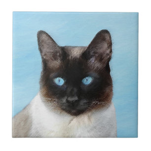 Azulejo De Cerâmica Pintura De Gatos Siameses - Arte De Gato Original 