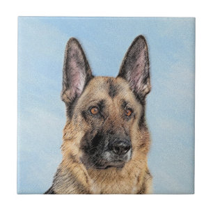 Azulejo De Cerâmica Pintura de german shepherd - Arte de Cachorro Orig