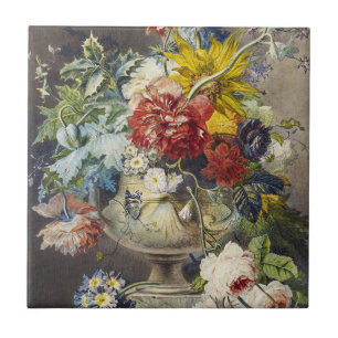 Azulejo De Cerâmica Pintura de Jardim Botânico Floral Elegante Vintage