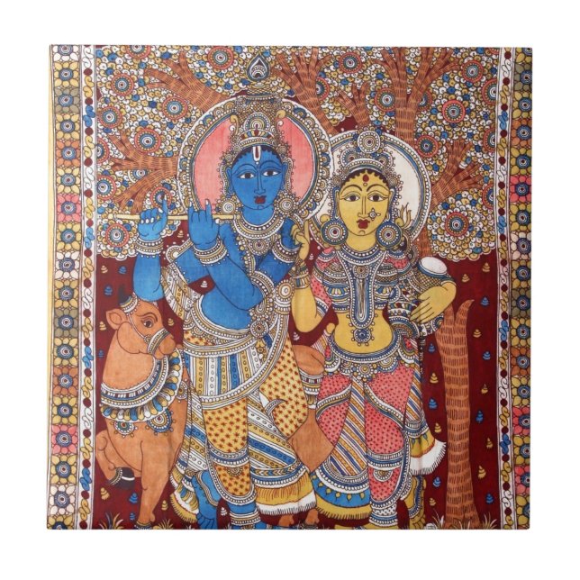 AZULEJO DE CERÂMICA  PINTURA DE KALAMKARI RADHA KRISHNA (Frente)
