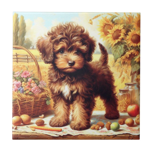 Azulejo De Cerâmica Pintura de Lagotto Romagnolo (Frente)
