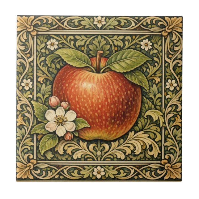 Azulejo De Cerâmica Pintura de maçã vintage  (Frente)