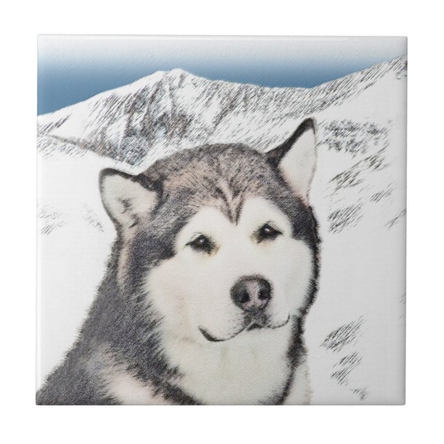 Azulejo De Cerâmica Pintura de Malamute no Alasca - Arte de Cachorro O (Frente)