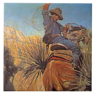 Azulejo De Cerâmica Pintura de NC Wyeth "Cavalo Saltando de Cobra"