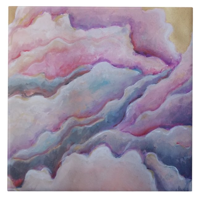 Azulejo De Cerâmica pintura de nuvens rosa (Frente)