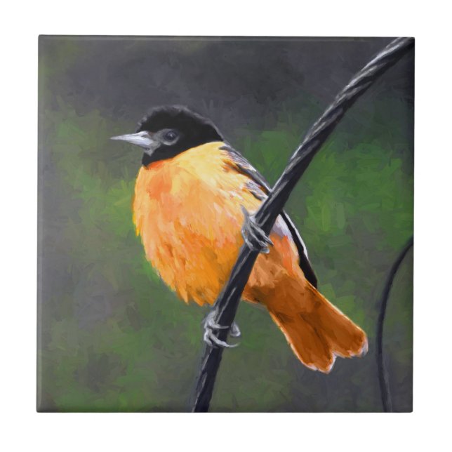 Azulejo De Cerâmica Pintura de Oriole - Arte Original para Pássaros (Frente)