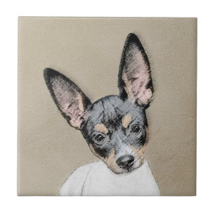 Azulejo De Cerâmica Pintura de Rat Terrier - Arte de Cachorro Original