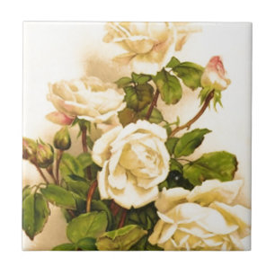 Azulejo De Cerâmica Pintura de Rosa vitoriana-marfim