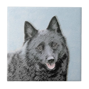 Azulejo De Cerâmica Pintura de Schipperke - Arte de Cachorro Original