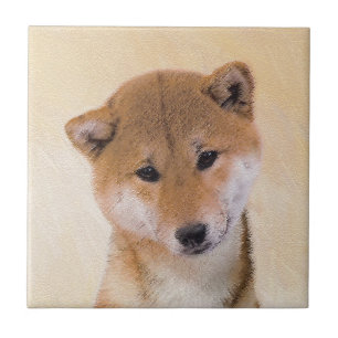 Azulejo De Cerâmica Pintura de Shiba Inu (Vermelho) - Arte de Cachorro