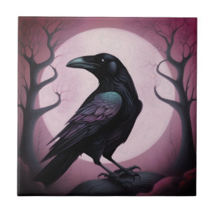 Azulejo De Cerâmica Pintura de um corvo preto 