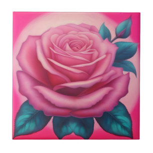 Azulejo De Cerâmica Pintura de uma rosa-rosa-néon