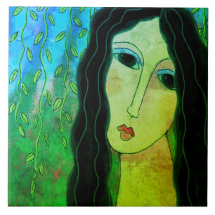 Azulejo De Cerâmica Pintura Digital Abstrata Colorida de uma Mulher