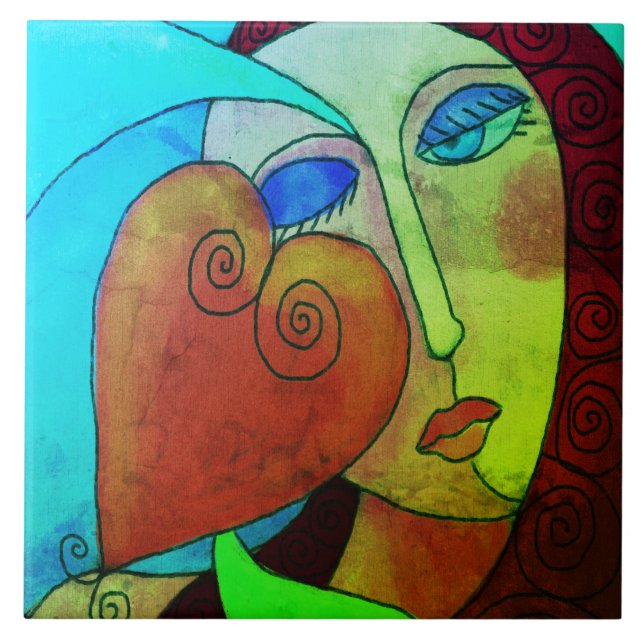 Azulejo De Cerâmica Pintura Digital Abstrata de Amor (Frente)