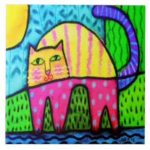 Azulejo De Cerâmica Pintura digital Abstrato de Gatinho colorida