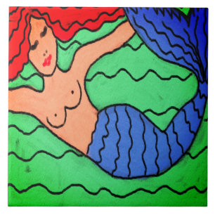 Azulejo De Cerâmica Pintura digital Abstrato de sereia roxa